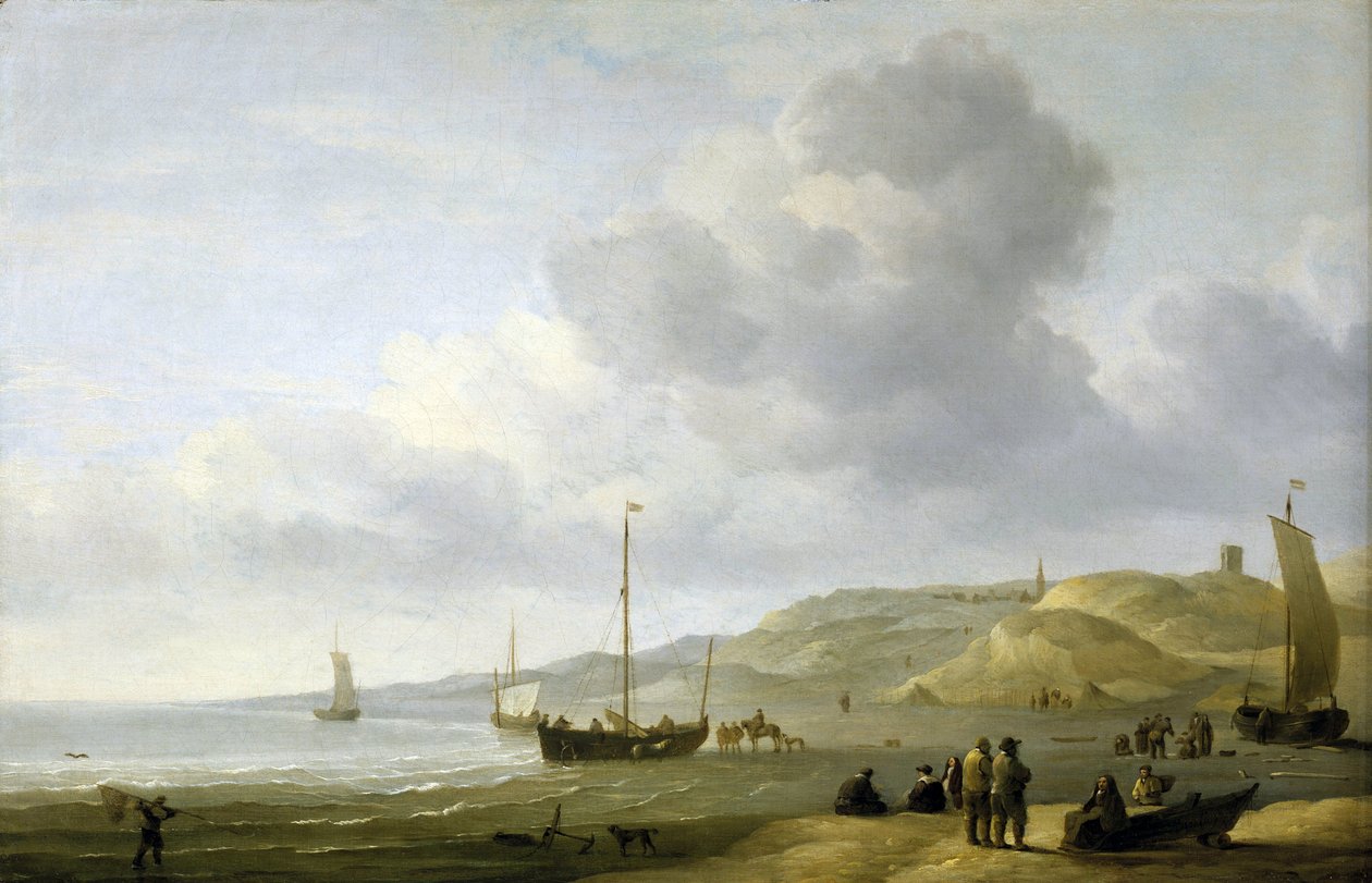 Scen på stranden nära Scheveningen (Holland). Olja på duk av Charles Brooking