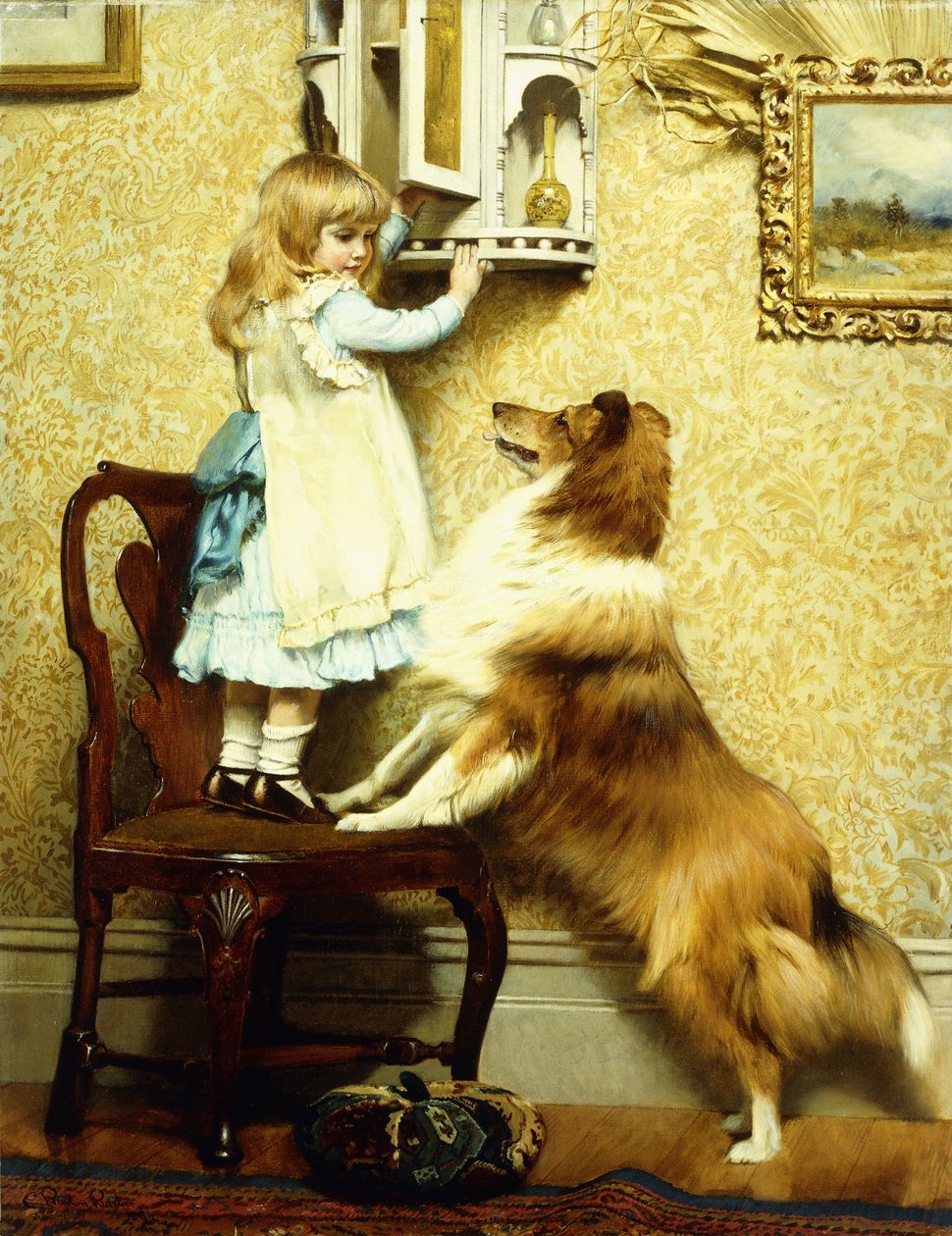 Lilla flickan och hennes sheltie, 1892 av Charles Burton Barber