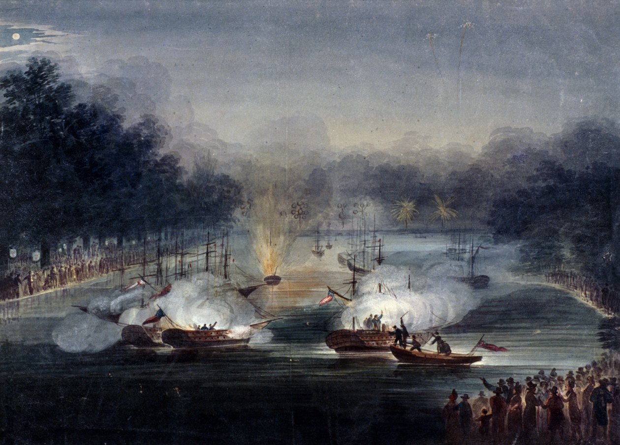 Utsikt över ett skenstrid på Serpentine, Hyde Park, London, 1814 av Charles Calvert