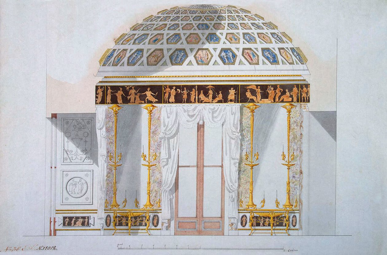 Design för Jaspiskabinettet i Agatpaviljongen i Tsarskoye Selo, 1780-talet. av Charles Cameron