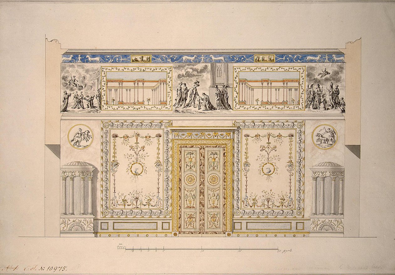Design för Lyons Hall Gula salongen i det stora palatset i Tsarskoye Selo, tidigt 1780-tal av Charles Cameron