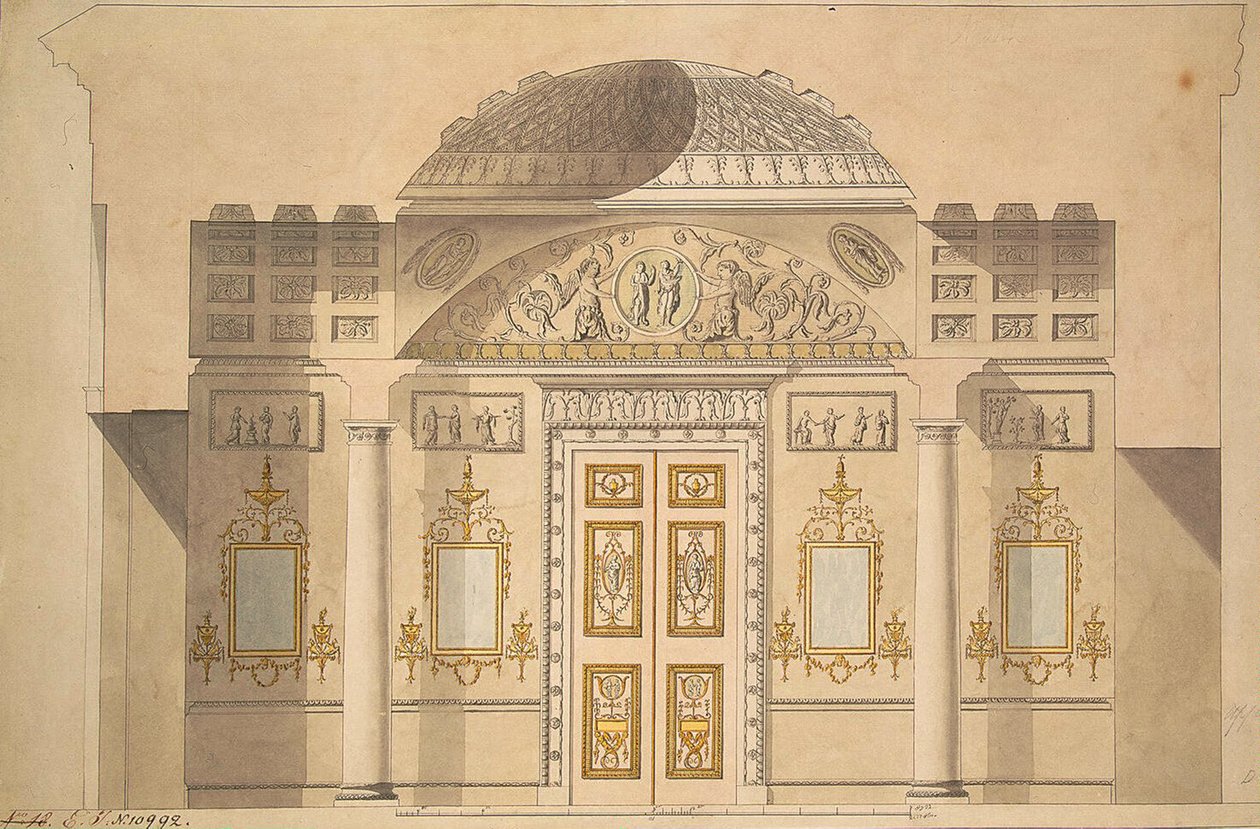 Förhöjning av spegelväggen i Jaspisstudien i Agatpaviljongen vid Tsarskoye Selo av Charles Cameron