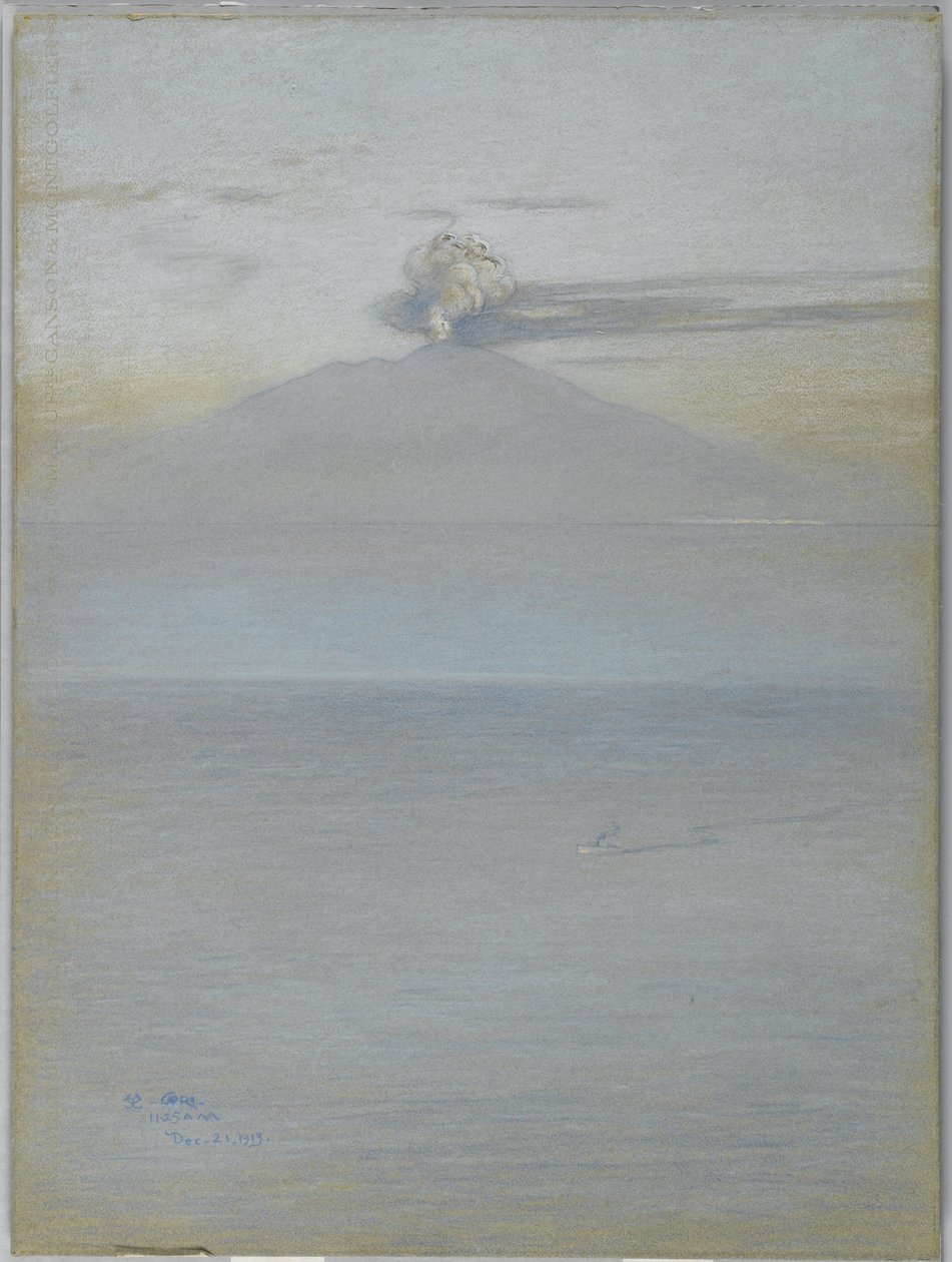 Vy över Vesuvius: Effekt 11.25, 21 december 1913 (pastell på gråblått vävt papper) av Charles Caryl Coleman