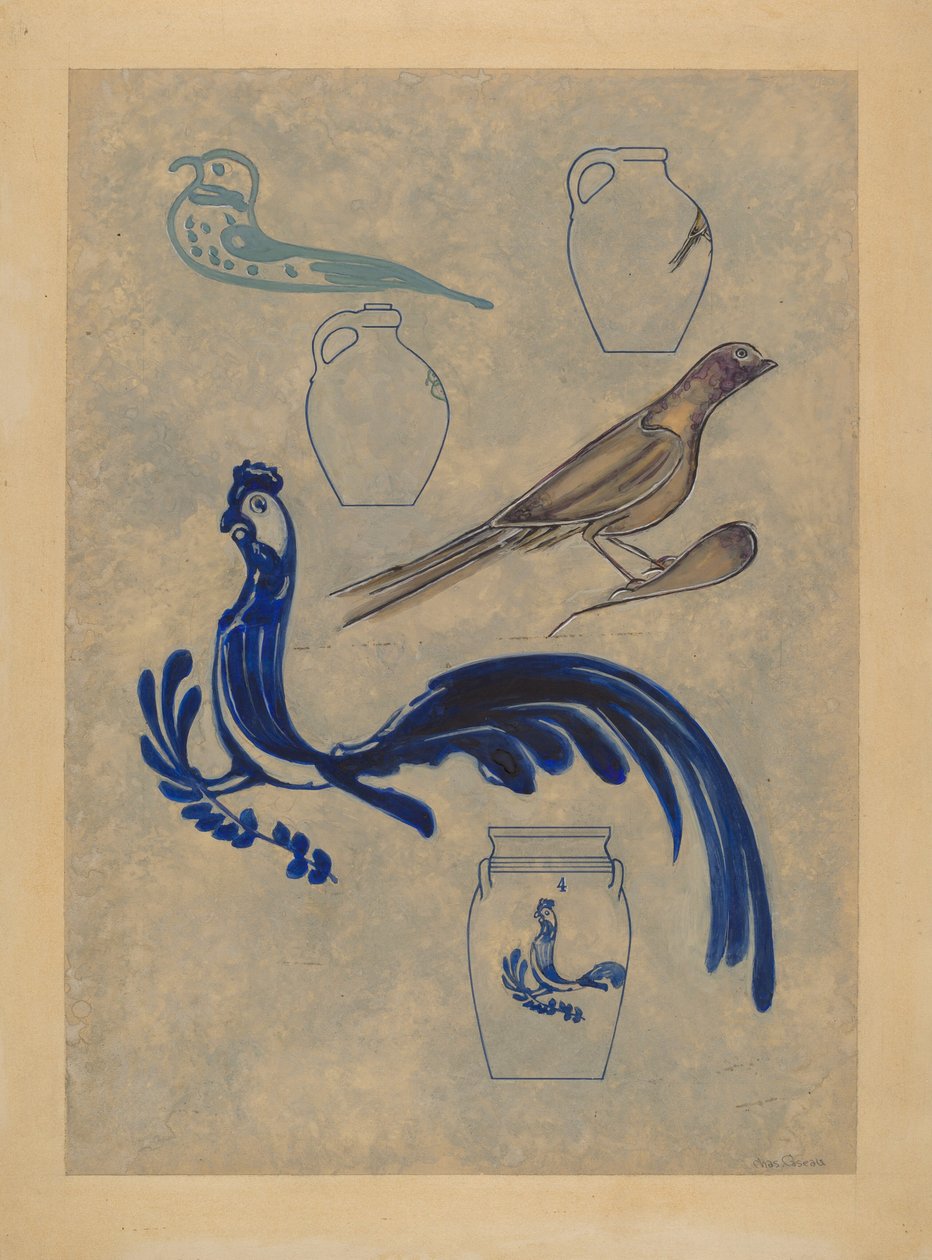 Fågeldekorationer på stengods, 19351942. av Charles Caseau