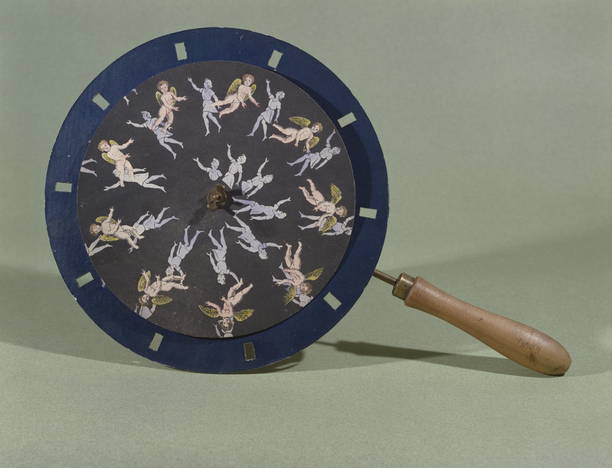 Phenakisticope med ett kerubdesignkort, 1835 av Charles Chevalier