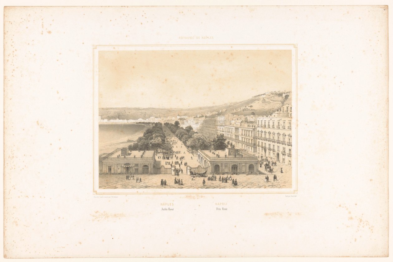Utsikt över Villa Poggio Reale med trädavenue i Neapel Neapel. Jardin Royal / Neapel. Villa Reale (titel på objekt) Faces of the Kingdom of Neapel (serietitel) Royaume de Naples (serietitel på objekt) av Charles Claude Bachelier