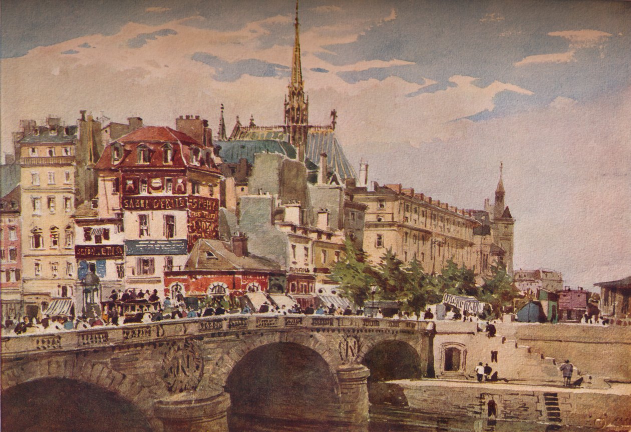 Paris från Pont St Michel, c1846 av Charles Claude Pyne