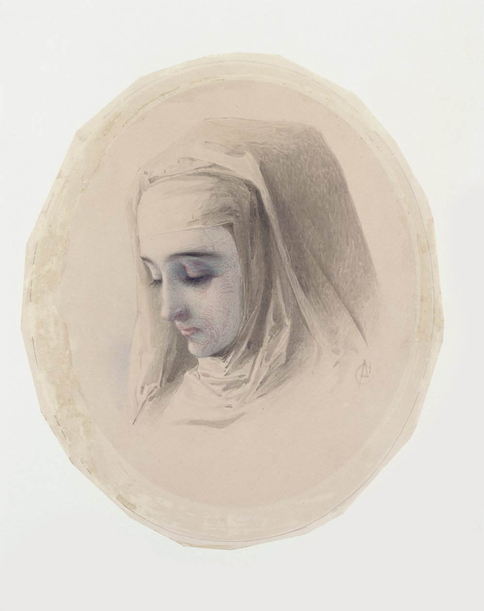 Head Study for Convent Thoughts, 1851 (wc und gouache på papper) av Charles Collins