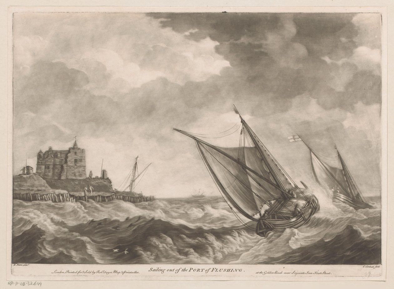 Segelbåtar avgår från hamnen i Vlissingen Segling ut ur hamnen i Flushing (titel på objekt) av Charles Corbutt
