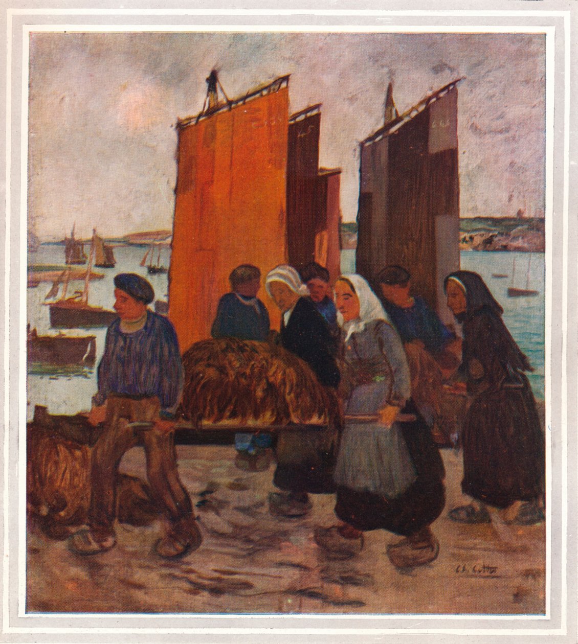 Bretonska fiskare som landar från Le Goemon, ca 1903 av Charles Cottet