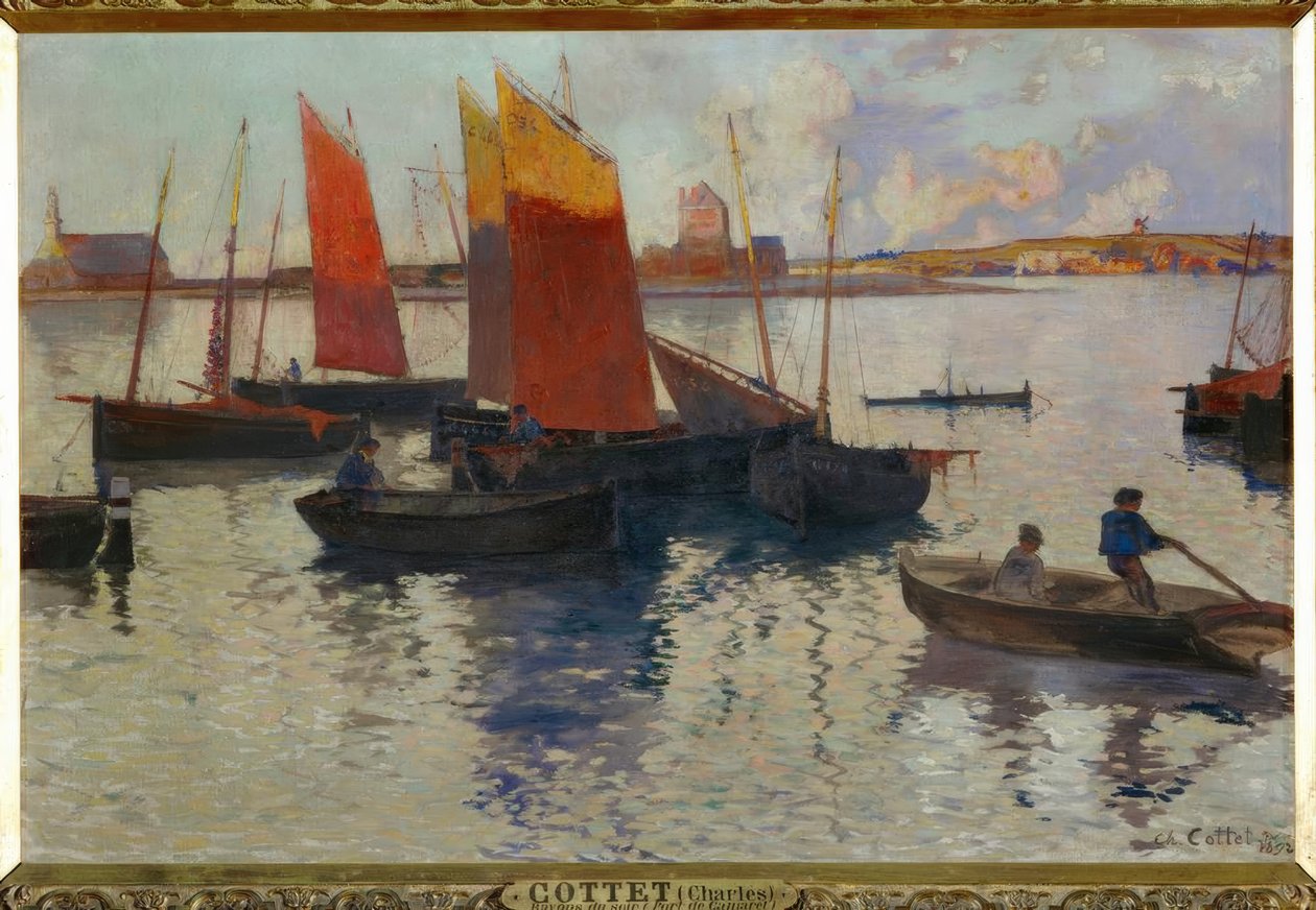 Kvällsstrålar, hamnen i Camaret av Charles Cottet