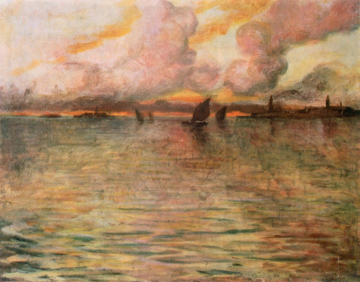 Havslandskap med avlägsen utsikt över Venedig, 1896 av Charles Cottet