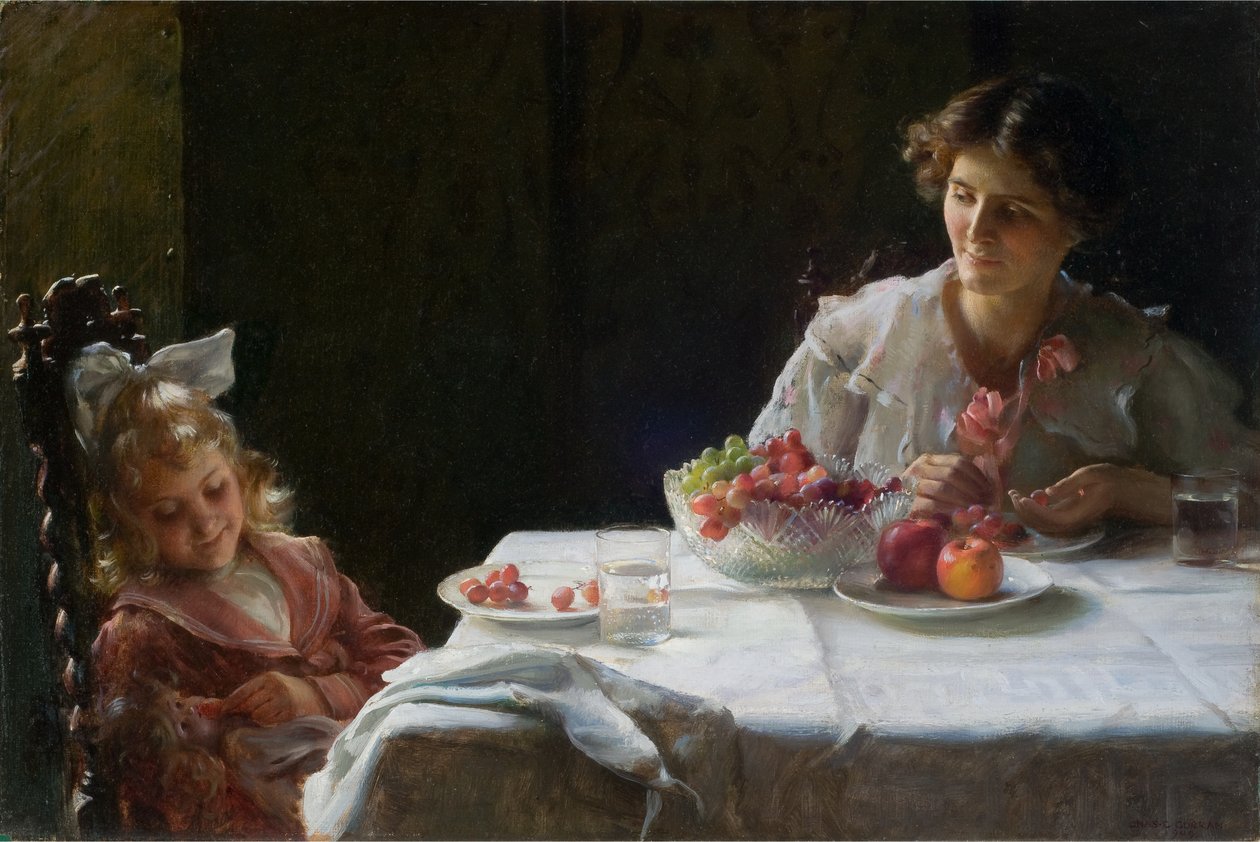 Frukost för tre 1909 (olja på duk) av Charles Courtney Curran