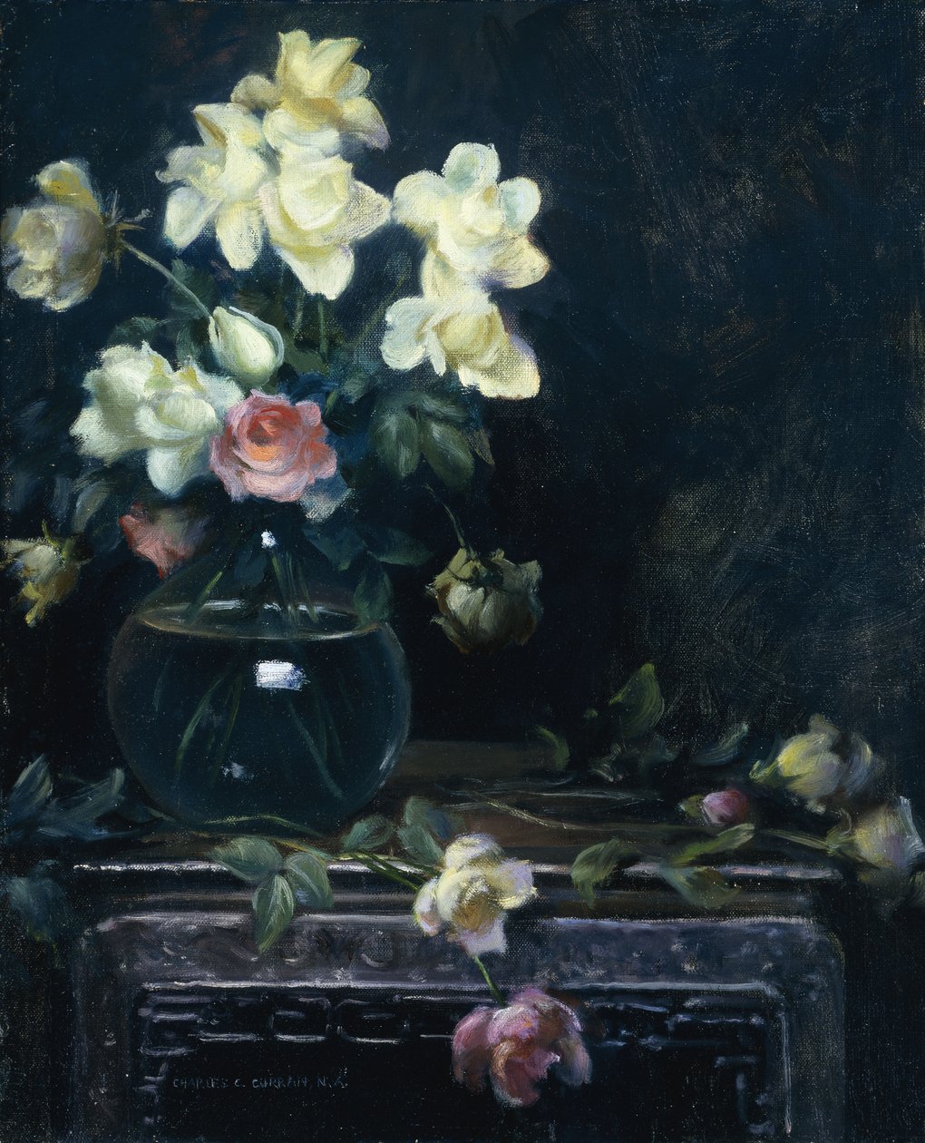 Rosor i en glasvas av Charles Courtney Curran