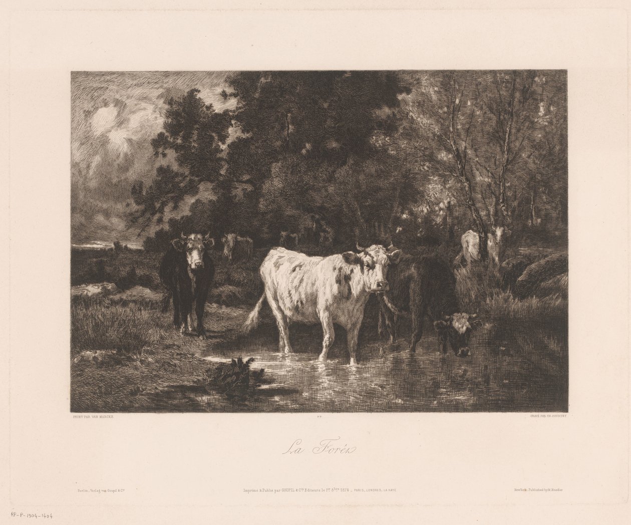 Landskap med kor på kanten av en skog La Forêt (titel på objekt) av Charles Courtry