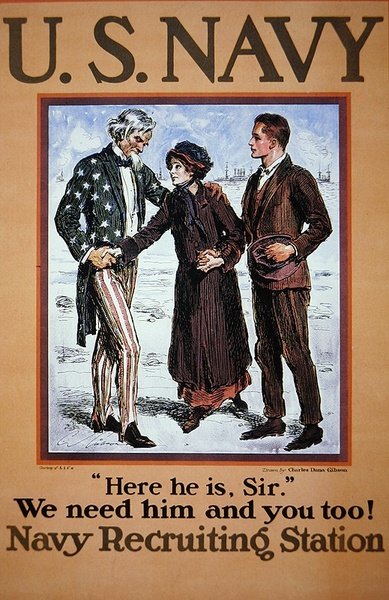 "Här är han, sir. Vi behöver honom och du också! US Navy rekryteringsaffisch av Charles Dana Gibson