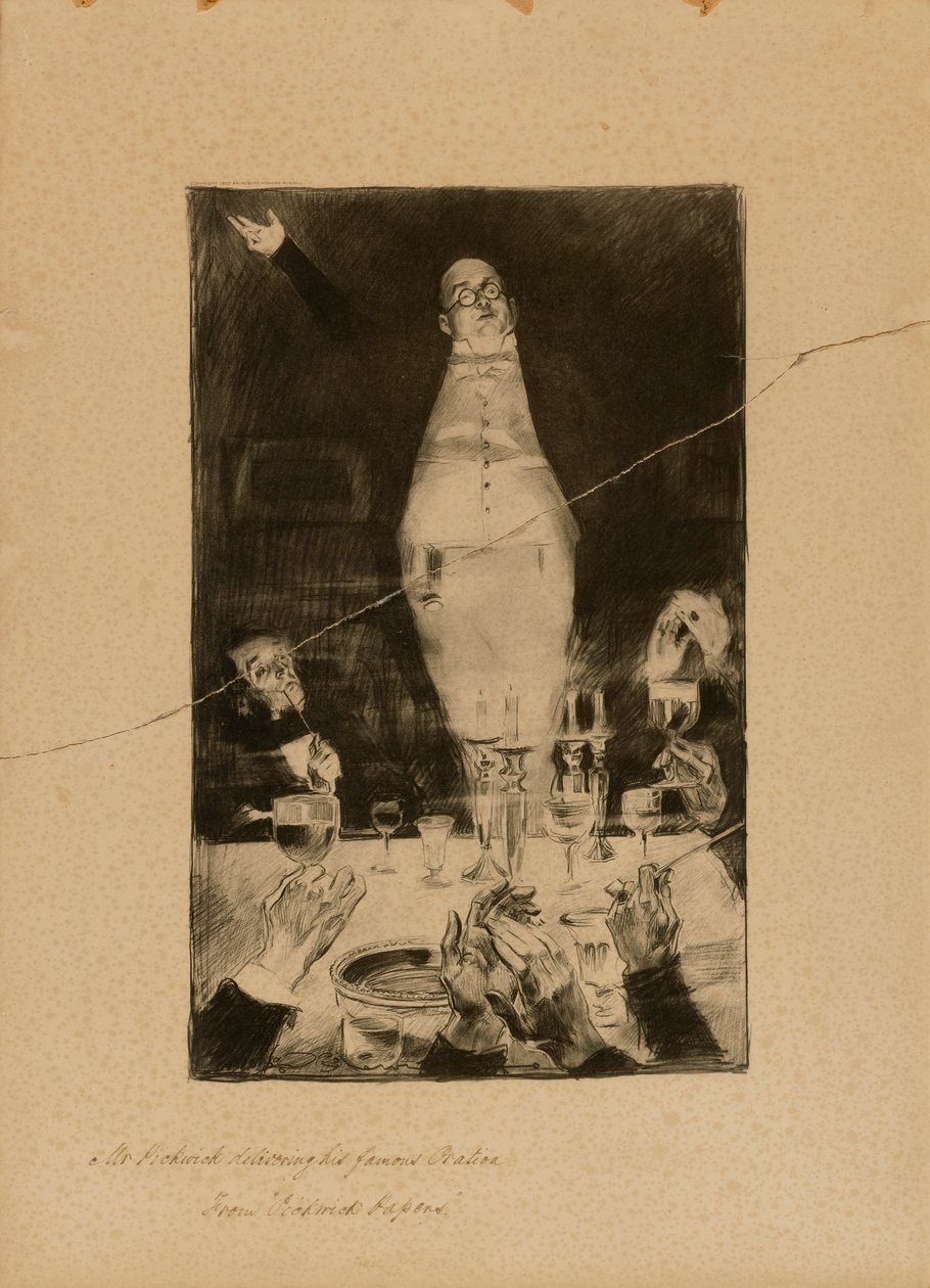 Mr Pickwick håller sitt berömda tal, ur "Pickwick Papers" av Charles Dana Gibson
