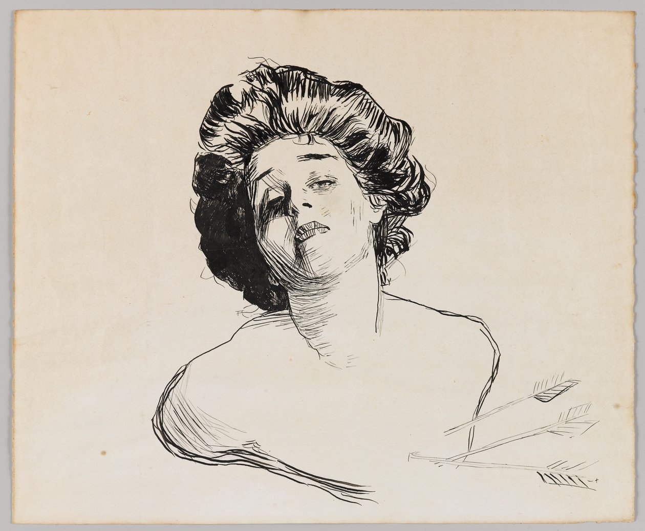 Porträtt av en flicka (svart bläck på krämpapper) av Charles Dana Gibson