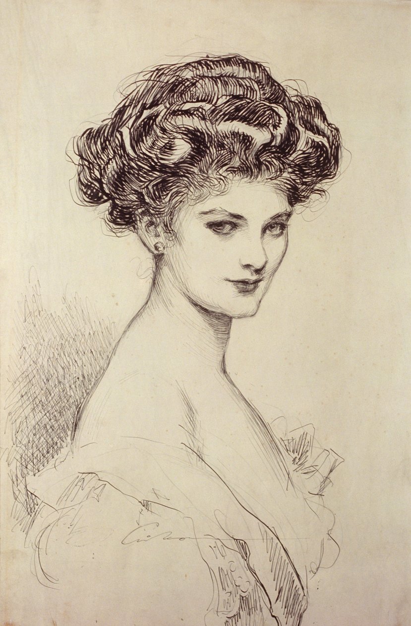 Studie av ett huvud (bläck på papper) av Charles Dana Gibson