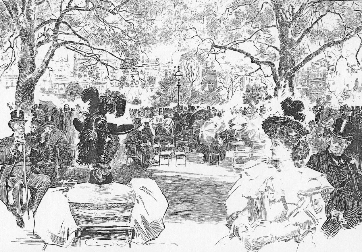 Söndag eftermiddag nära Stanhope Gate, ca 1897 (litho) av Charles Dana Gibson