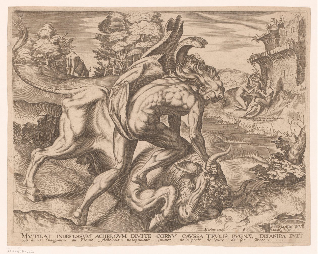 Herkules tämjer den kretensiska tjuren Labours of Hercules efter Frans Floris (serietitel) av Charles David