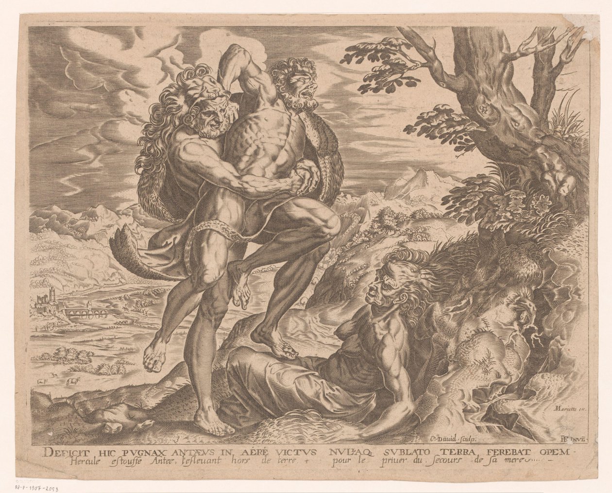 Hercules brottas med Antaeus Labours of Hercules efter Frans Floris (serietitel) av Charles David