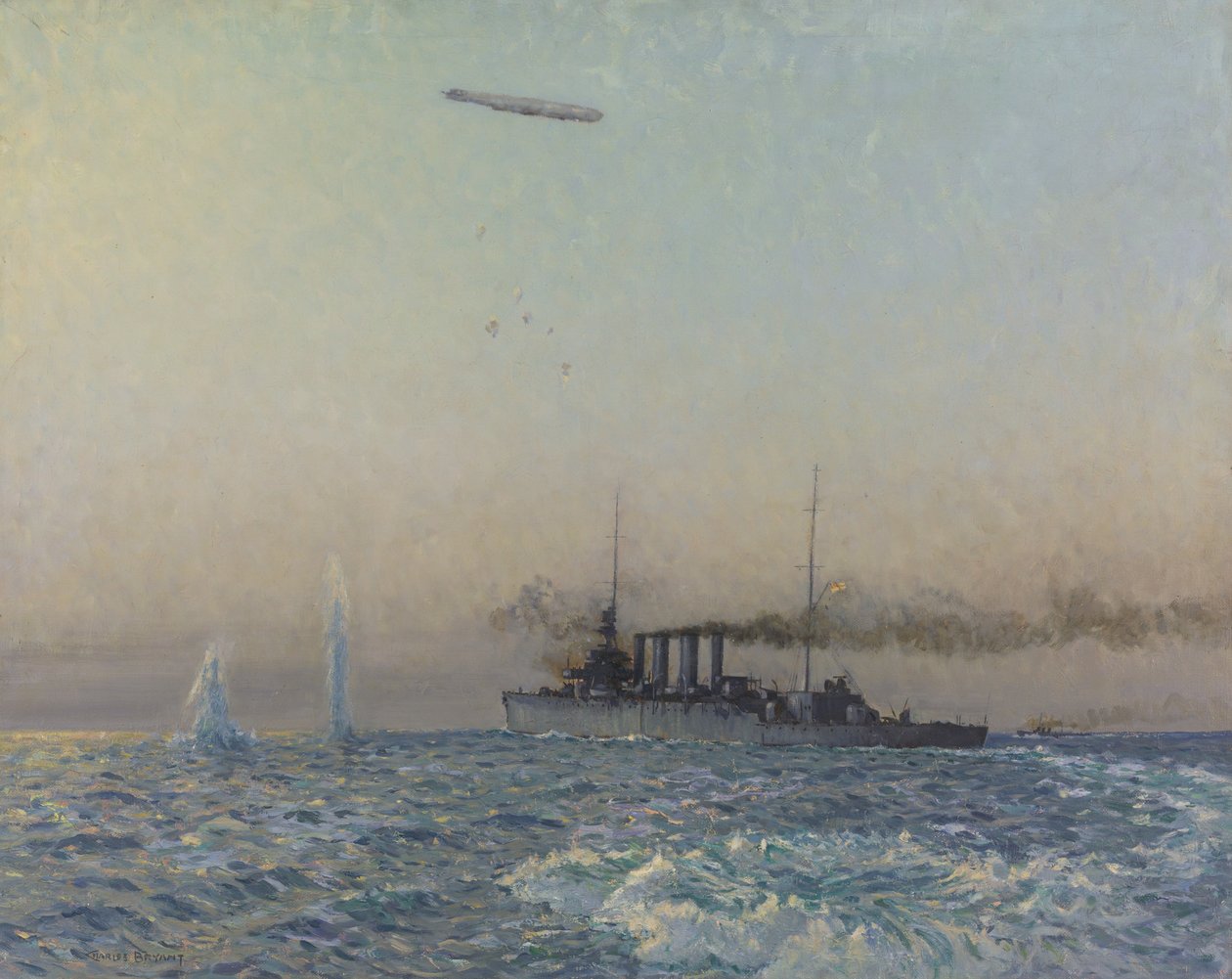 HMAS Sydneys kamp med en Zeppelin i Nordsjön, 1918 av Charles David Jones Bryant
