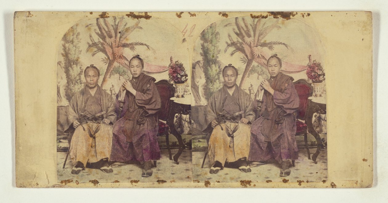 Två medlemmar av den första japanska diplomatiska beskickningen i USA:  Oidentifierad medlem (L) och Tateishi Onojirō-Noriyuki, tolk under utbildning (R) av Charles DeForest Fredricks
