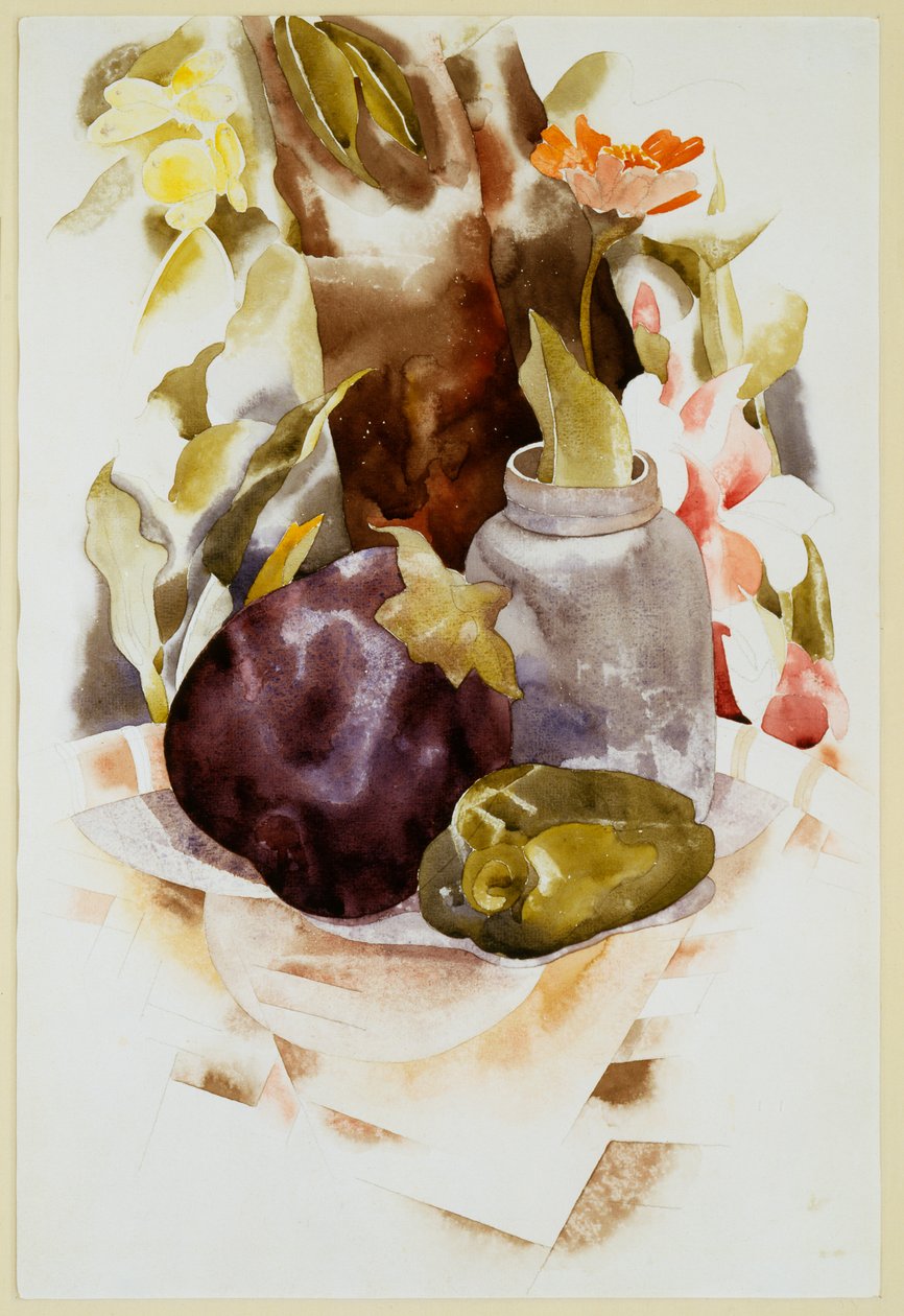 Aubergine och grönpeppar av Charles Demuth