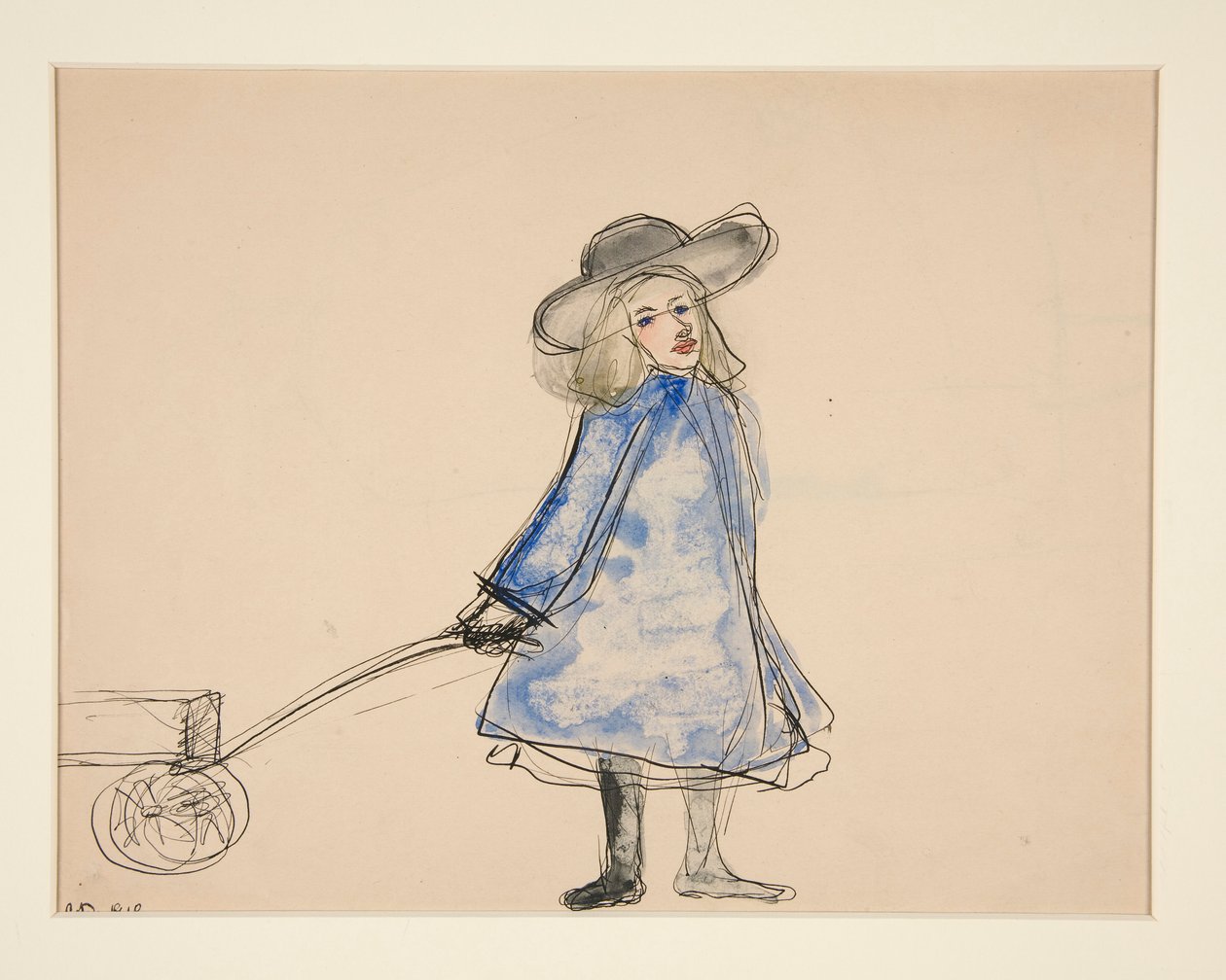 Girl Pulling Wagon (Plain Girl in Blue Dress) (recto); Skiss av en man (verso) av Charles Demuth