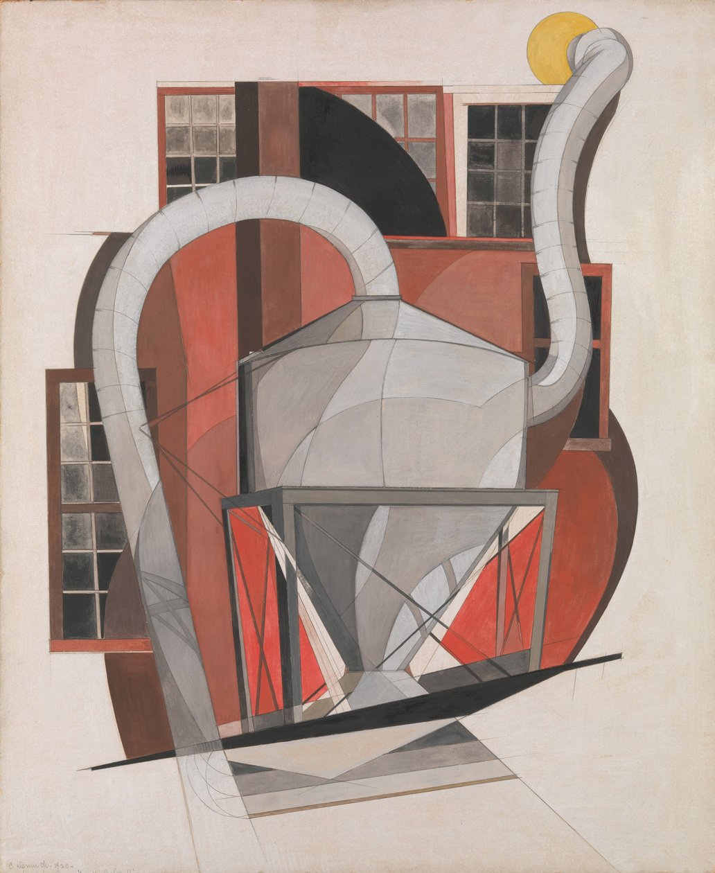 Maskiner, 1920 (gouache och grafit på kartong) av Charles Demuth