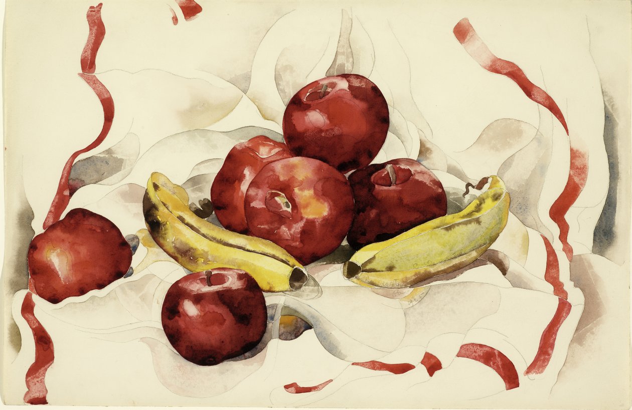 Stilleben med äpplen och bananer, ca 1925 (wc och grafitpenna på vävt papper) av Charles Demuth
