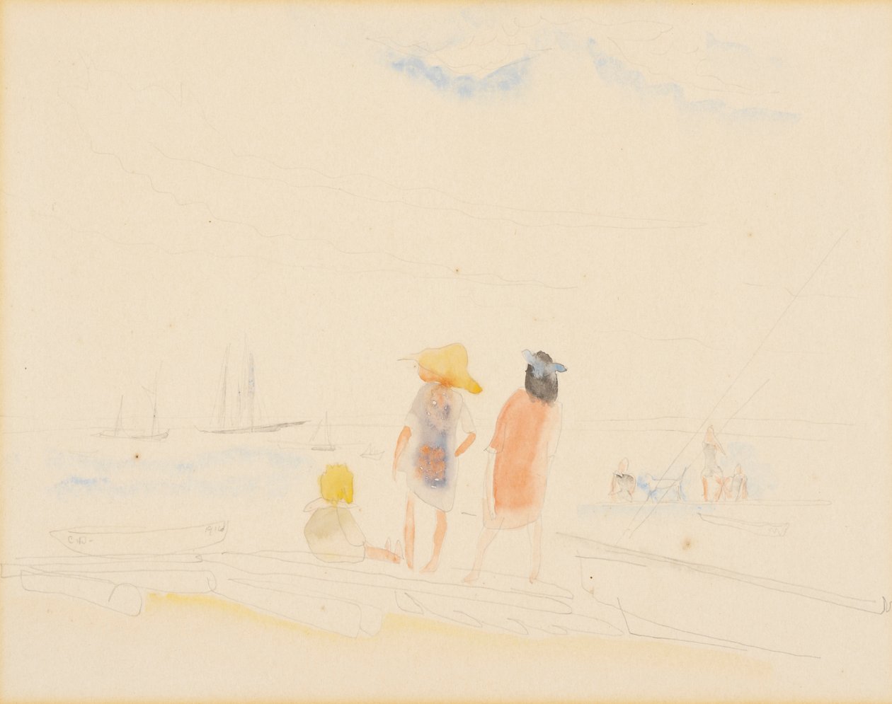 Två kvinnor och barn på stranden av Charles Demuth