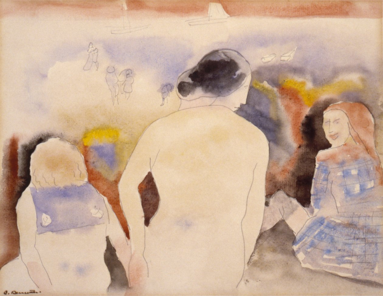 Utan titel Kvinna med svart hår och två barn, tidigt 1900-tal. av Charles Demuth