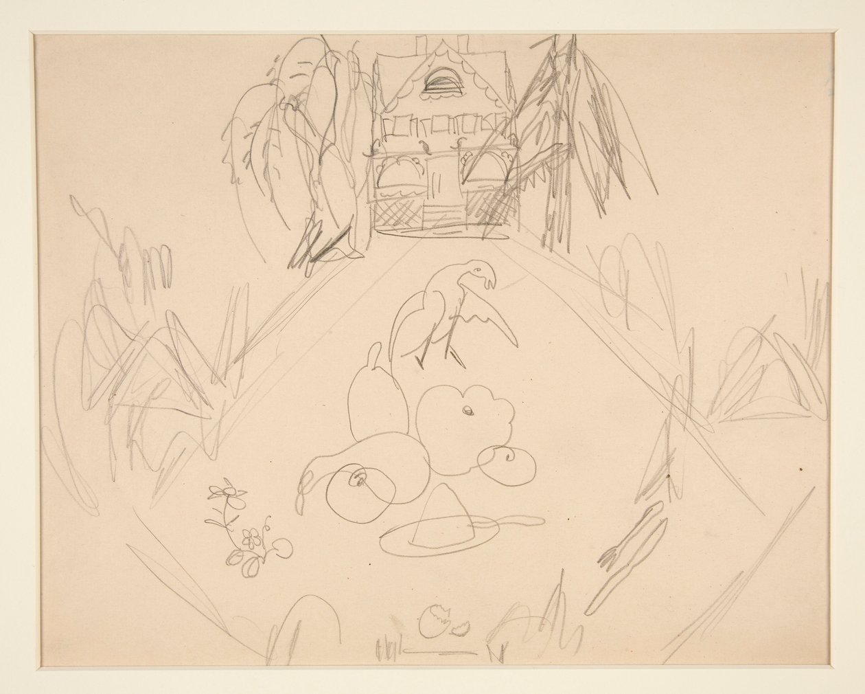 Untitled [duvor, frukter, grönsaker, hus, skrivna anteckningar] av Charles Demuth