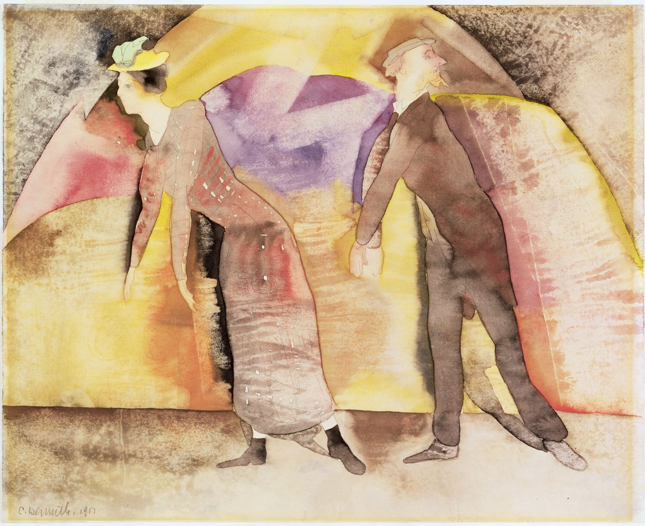 Vaudeville - Kvinna och man på scen, 1917 (wc på papper) av Charles Demuth