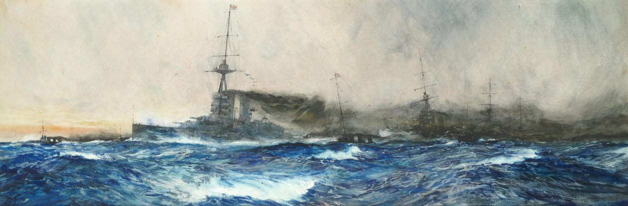 HMS Iron Duke i spetsen för andra av flottans huvudfartyg av Charles Dixon