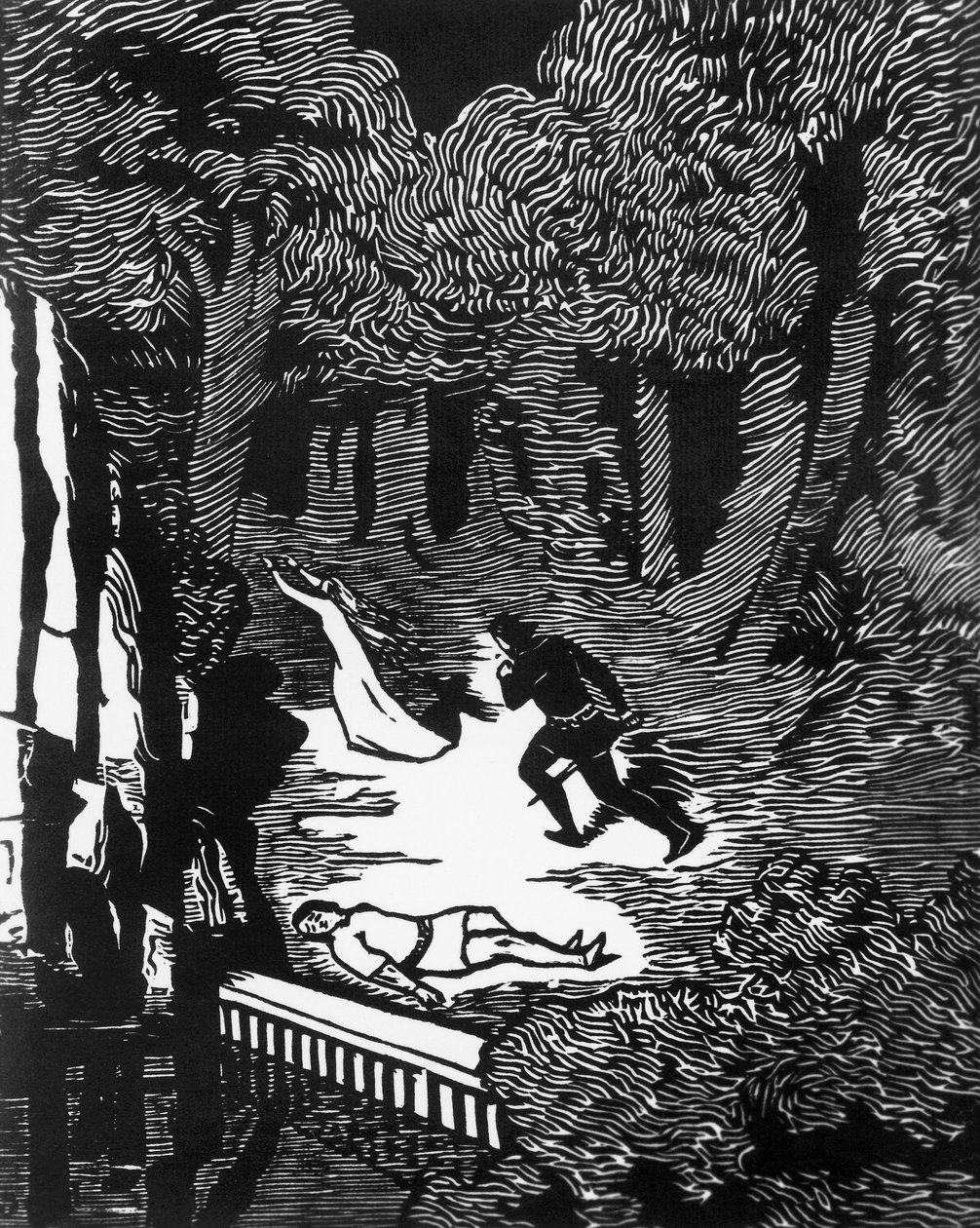 Träsnitt av Charles Doudelet (1861-1938) för Pelleas och Melisande av Maurice Maeterlinck (1862-1949), utgiven av Claudio Argentieri, Spoleto, Italien av Charles Doudelet
