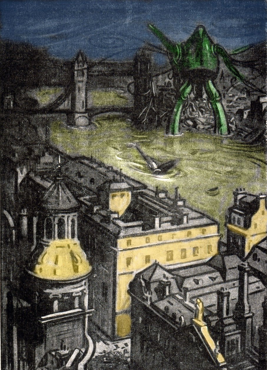 Illustration av Mr. Dudouyt till romanen av Herbert George Wells (1866-1946) "The War of the Worlds". av Charles Dudouyt