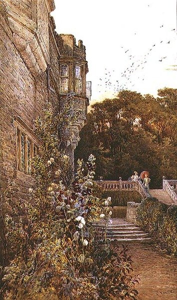 På terrassen, Haddon Hall (akvarell) av Charles Earle