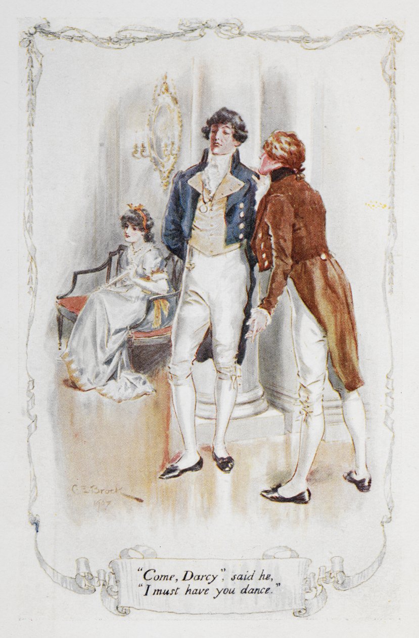 "Kom Darcy, jag måste få dig att dansa", illustration till "Pride and Prejudice" av Jane Austen av Charles Edmund Brock