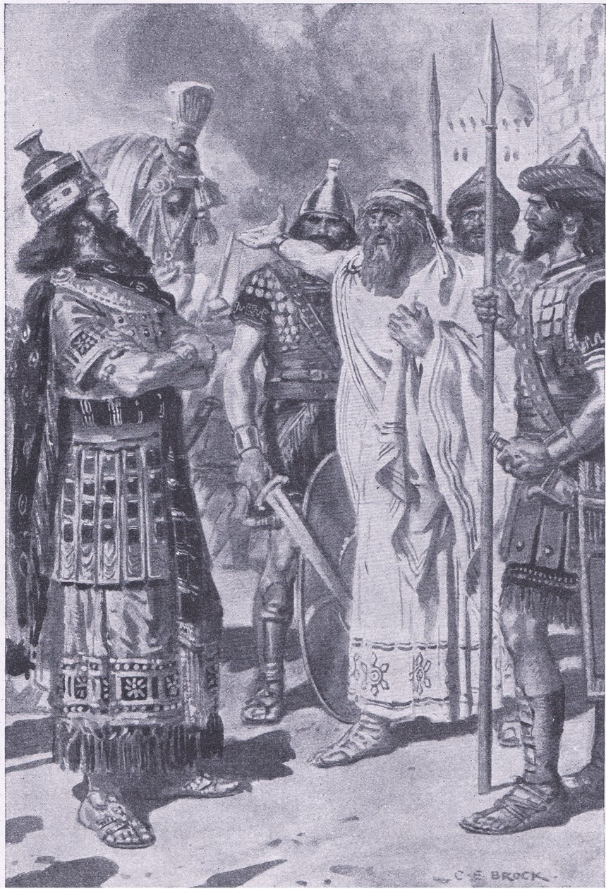 Croesus står i dödens skugga, från My Magazine, pub.1922 (litho) av Charles Edmund Brock