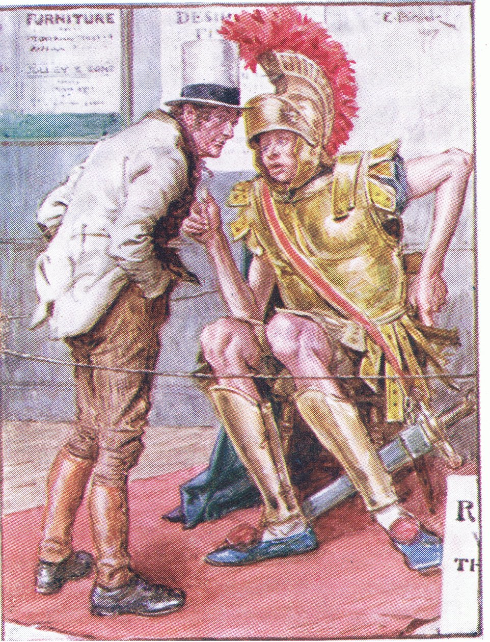Doktor Marigold, vem är den märkliga unge mannen som hänger runt dina vagnar?, illustration från Dr Marigolds recept, 1910 av Charles Edmund Brock