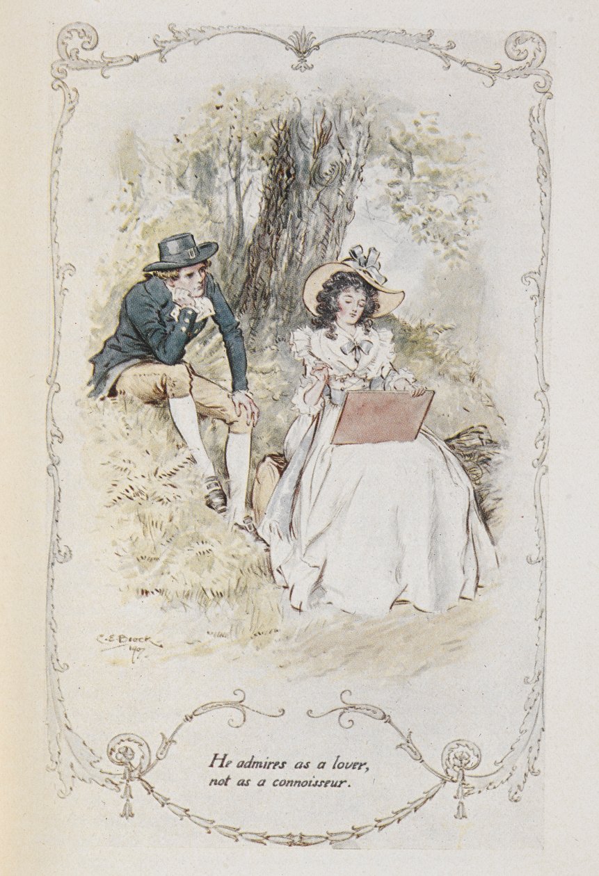 "Han beundrar som en älskare och inte en kännare", illustration från "Sense and Sensibility" av Charles Edmund Brock
