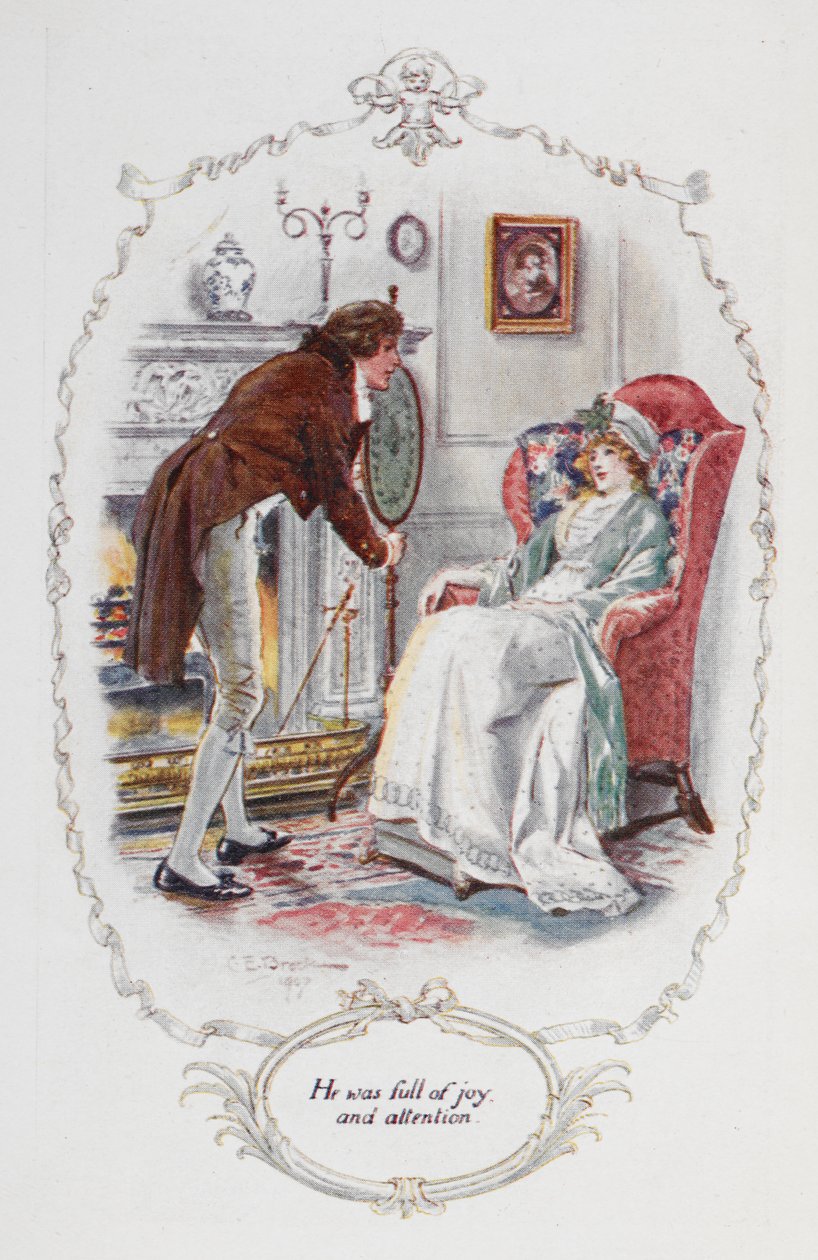 Han var full av glädje och uppmärksamhet", illustration till "Pride and Prejudice" av Jane Austen av Charles Edmund Brock