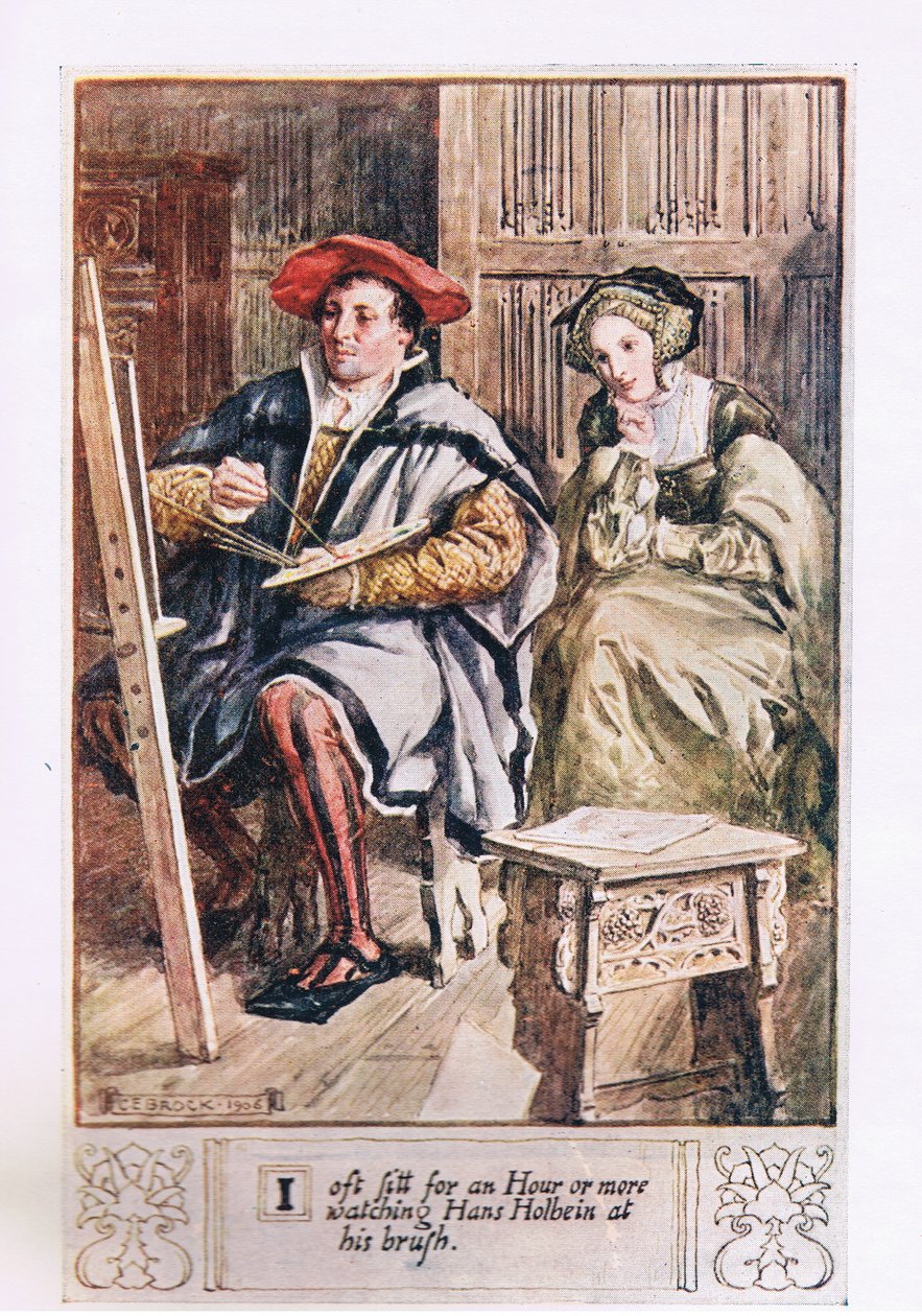 Jag sitter ofta i en timme eller mer och tittar på Hans Holbein vid sin borste av Charles Edmund Brock