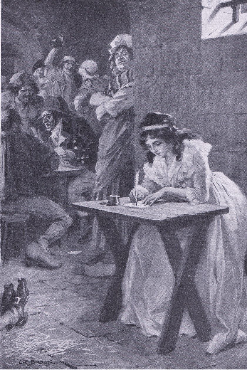 Madame Roland skriver till sin dotter, från My Magazine, pub.1922 (litografi) av Charles Edmund Brock