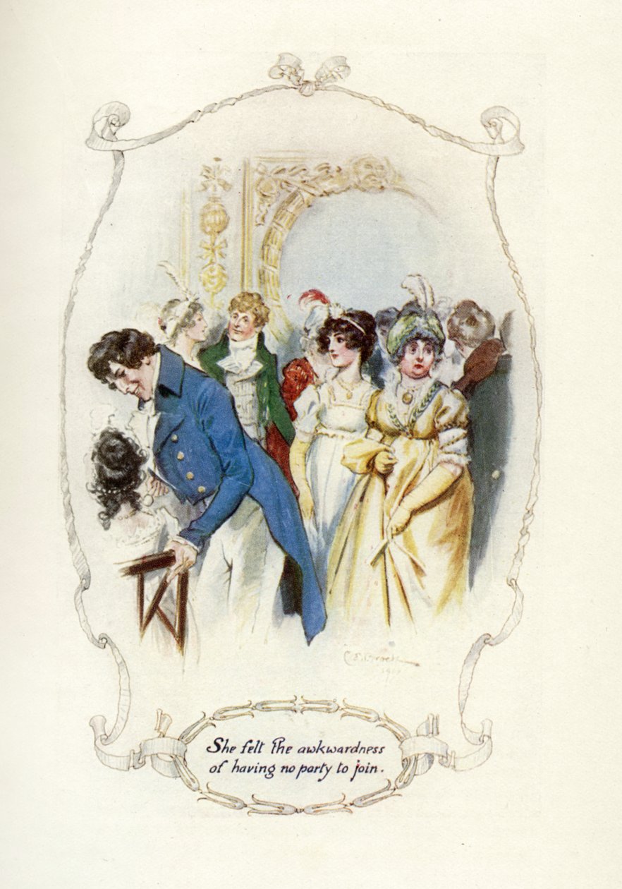Hon kände det obehagliga att inte ha något parti att gå med i, 1907 (illustration) av Charles Edmund Brock
