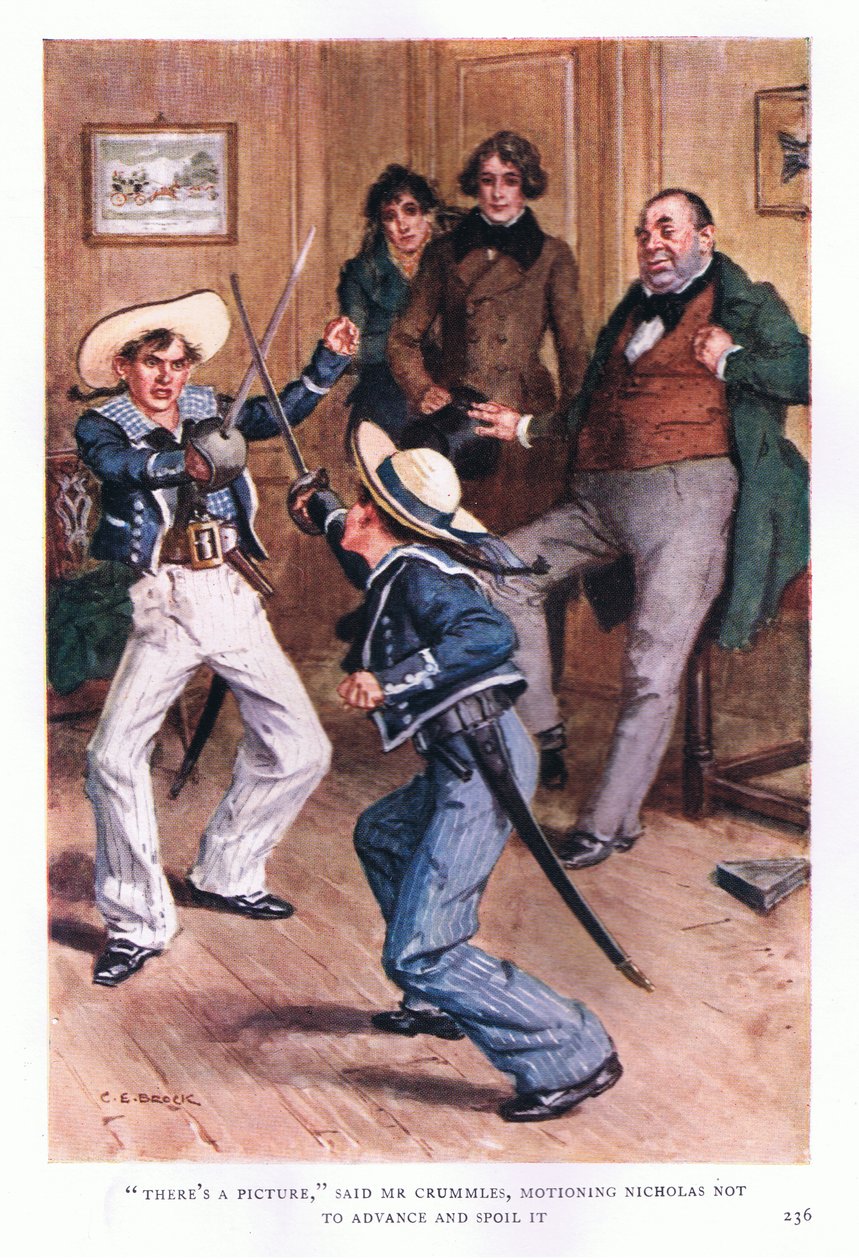 Det finns en bild, sa Mr Crummles och vinkade Nicholas att inte gå vidare och förstöra den av Charles Edmund Brock