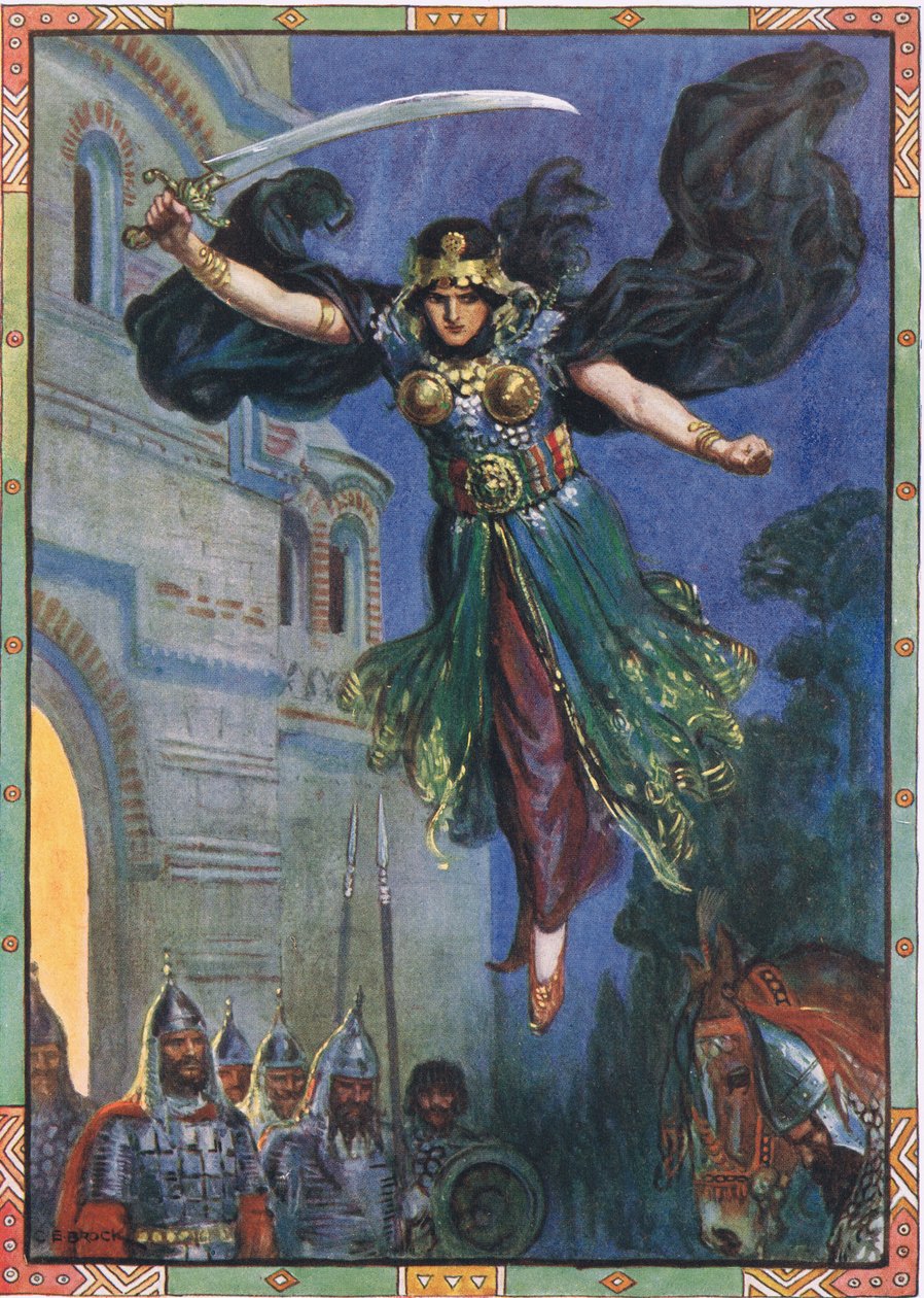They all became motionless where they stood, scene from The Kingdom of Arapushka in Childrens Stories from Rumanian Legends by Moses Gaster (1856-1939) 1921  av Charles Edmund Brock